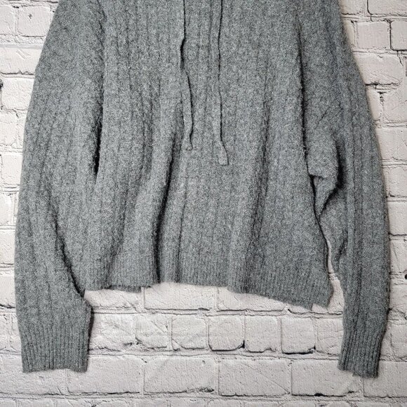 Jamison Soft Brynn Cable Knit Drawstring Hoodie LongSleeve In Gray Size L - Picture 3 of 10